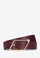 Women's leather belt with geometric buckle, burgundy, 95-8D-802-3-S, Photo 1