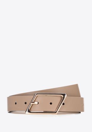 Women's leather belt with geometric buckle, beige, 95-8D-802-8-M, Photo 1