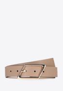 Women's leather belt with geometric buckle, beige, 95-8D-802-3-L, Photo 1