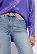 Women's leather belt with geometric buckle, beige, 95-8D-802-8-L, Photo 15