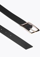 Women's leather belt with geometric buckle, black, 95-8D-802-3-L, Photo 2