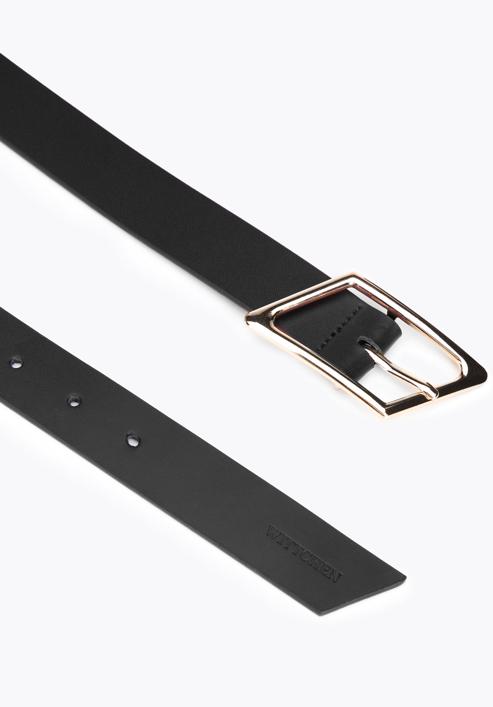 Women's leather belt with geometric buckle, black, 95-8D-802-3-XL, Photo 2