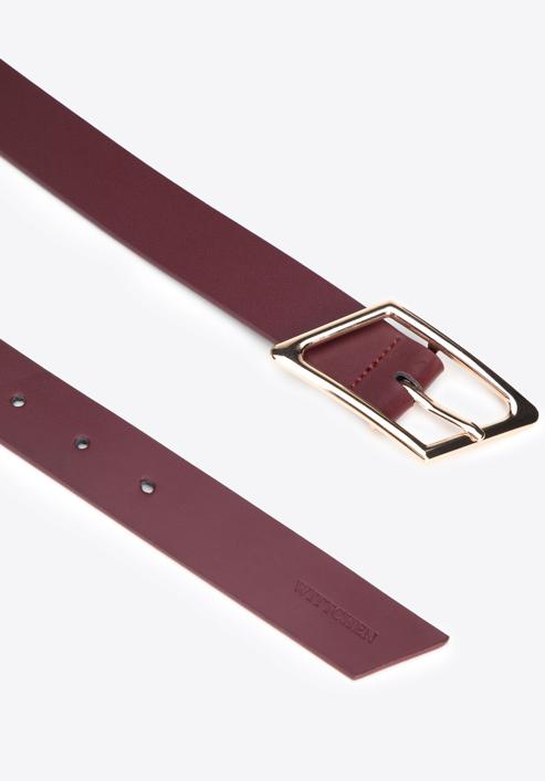 Women's leather belt with geometric buckle, burgundy, 95-8D-802-3-S, Photo 2
