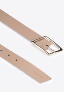 Women's leather belt with geometric buckle, beige, 95-8D-802-8-L, Photo 2