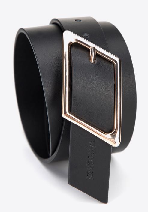 Women's leather belt with geometric buckle, black, 95-8D-802-3-L, Photo 3