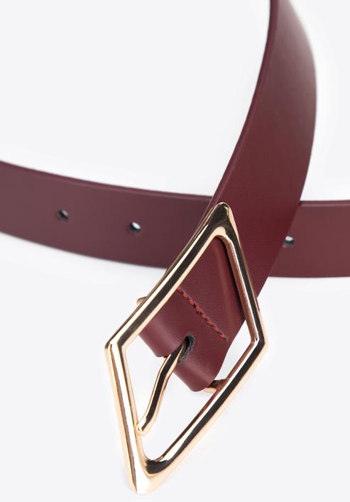 Women's leather belt with geometric buckle, burgundy, 95-8D-802-N-L, Photo 3