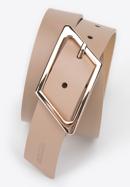 Women's leather belt with geometric buckle, beige, 95-8D-802-8-L, Photo 3