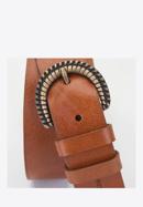 Women's leather belt with woven-effect metal buckle, brown, 92-8D-309-5-XL, Photo 3