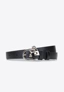 Women's leather belt with padlock detail, black, 92-8D-307-S-M, Photo 1