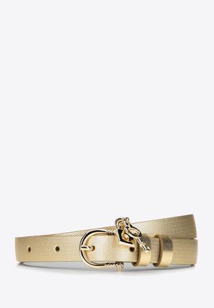 Women's leather belt with padlock detail, gold, 92-8D-307-G-2X, Photo 1