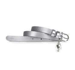 Women's leather belt with padlock detail, silver, 92-8D-307-S-L, Photo 1