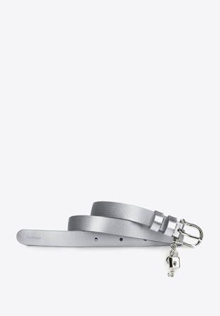 Women's leather belt with padlock detail, silver, 92-8D-307-S-2X, Photo 1