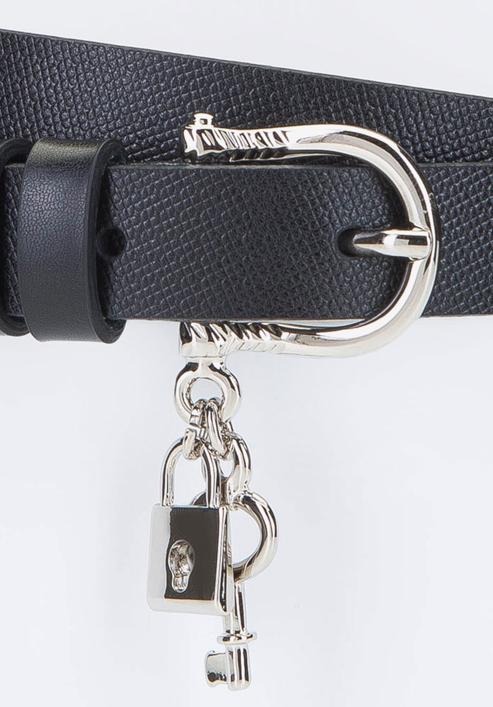 Women's leather belt with padlock detail, black, 92-8D-307-S-M, Photo 4
