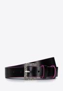 Women's leather belt with a contrasting edge, black-violet, 97-8D-923-1-XXL, Photo 1