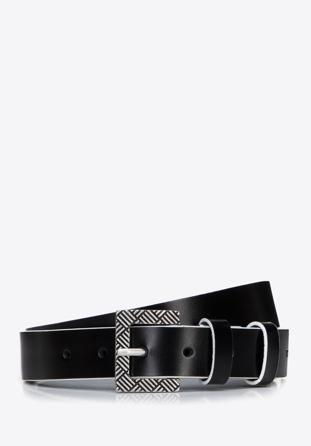 Women's leather belt with a contrasting edge, black-white, 97-8D-925-1-M, Photo 1