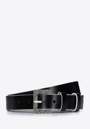 Women's leather belt with a contrasting edge, black-white, 97-8D-923-1-M, Photo 1