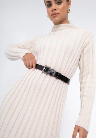 Women's leather belt with a contrasting edge, black-violet, 97-8D-923-1-L, Photo 1