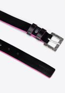 Women's leather belt with a contrasting edge, black-violet, 97-8D-923-1-S, Photo 2