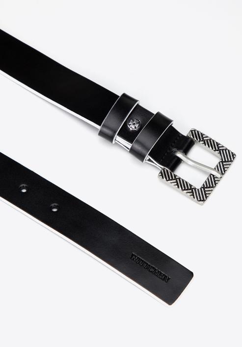 Women's leather belt with a contrasting edge, black-white, 97-8D-923-1-M, Photo 2