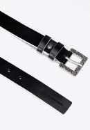 Women's leather belt with a contrasting edge, black-white, 97-8D-925-1-S, Photo 2