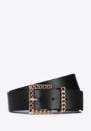 Women's leather belt with decorative buckle, black, 95-8D-803-4-M, Photo 1