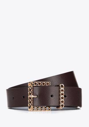 Women's leather belt with decorative buckle, brown, 95-8D-803-4-L, Photo 1