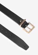 Women's leather belt with decorative buckle, black, 95-8D-803-4-M, Photo 2