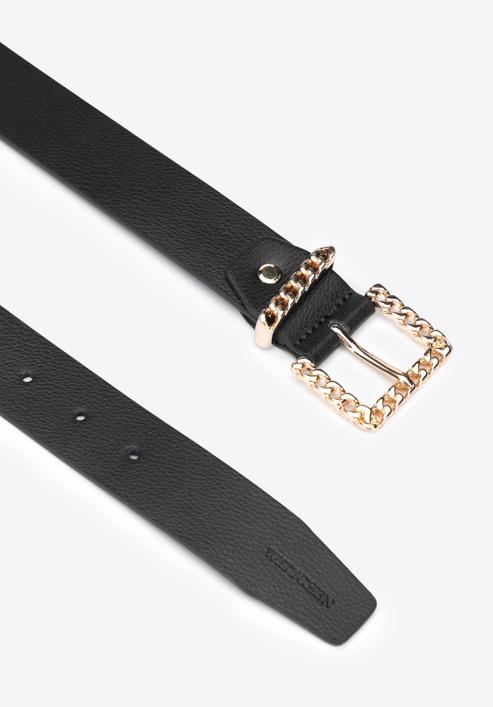 Women's leather belt with decorative buckle, black, 95-8D-803-4-L, Photo 2