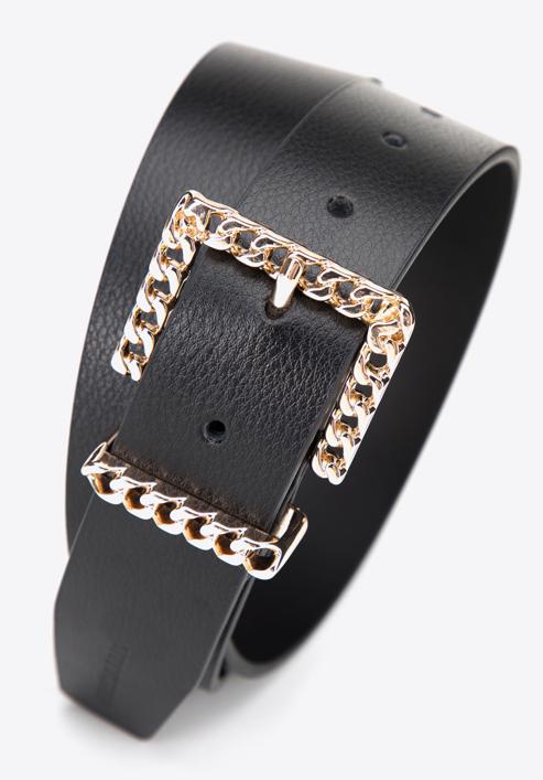 Women's leather belt with decorative buckle, black, 95-8D-803-4-M, Photo 3