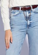 Women's slim leather belt with chain detail, burgundy, 95-8D-801-3-2XL, Photo 15