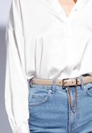 Women's slim leather belt with chain detail, beige, 95-8D-801-6-L, Photo 15