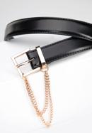 Women's slim leather belt with chain detail, black, 95-8D-801-6-M, Photo 3
