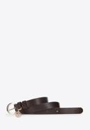 Women's leather belt with logo detail, dark brown, 94-8D-904-5-L, Photo 2