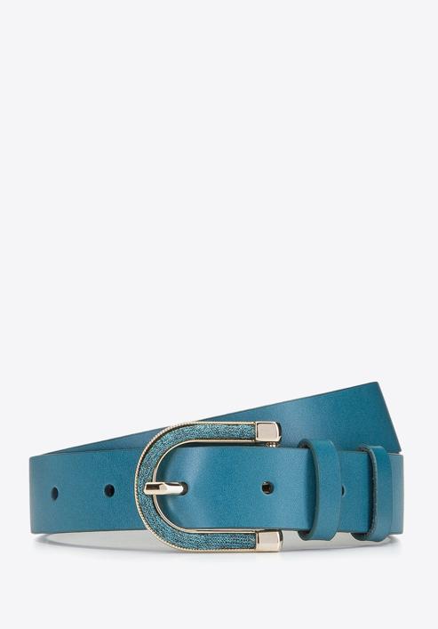 Women's leather belt, turquoise, 92-8D-302-2-XL, Photo 1