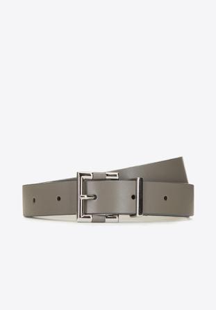 Women's leather belt with modern buckle, grey, 91-8D-303-8-L, Photo 1