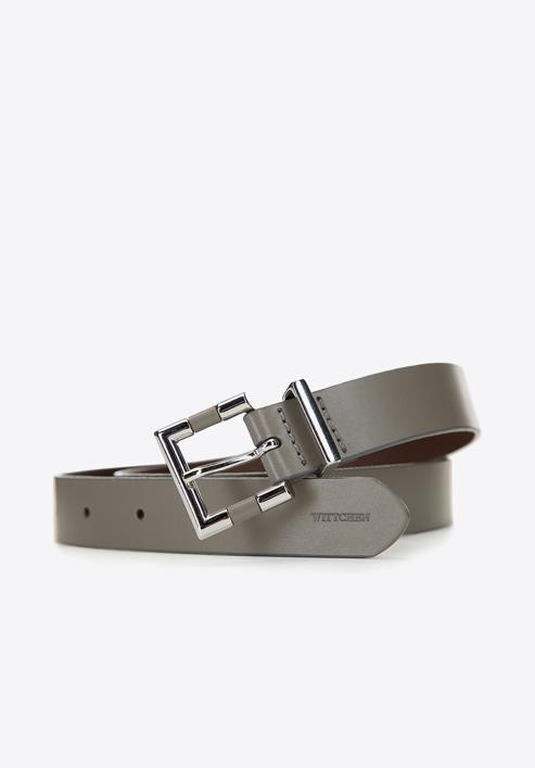 Women's leather belt with modern buckle, grey, 91-8D-303-8-L, Photo 3