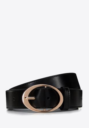 Women's leather belt with an oval buckle, black, 97-8D-922-1-L, Photo 1