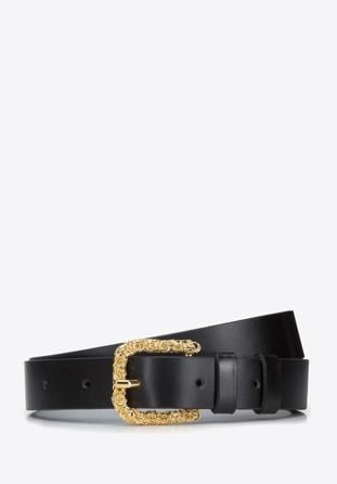 Leather belt with decorative buckle, black, 94-8D-902-1-M, Photo 1