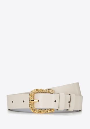 Leather belt with decorative buckle, cream, 94-8D-902-9-2X, Photo 1