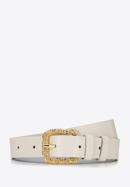Leather belt with decorative buckle, cream, 94-8D-902-1-S, Photo 1