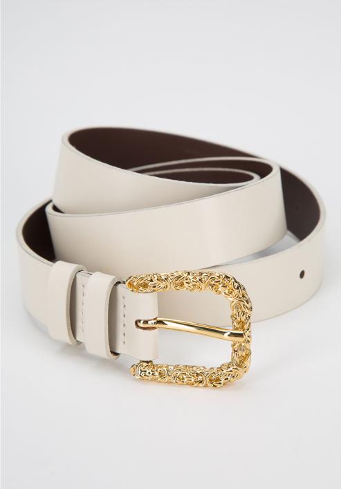 Leather belt with decorative buckle, cream, 94-8D-902-1-S, Photo 3