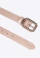 Women's leather belt with a decorative buckle, beige, 97-8D-924-9-S, Photo 2