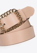 Women's leather belt with a decorative buckle, beige, 97-8D-924-9-S, Photo 3