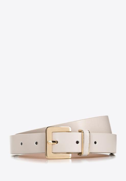 Women's skinny leather belt with a decorative buckle, cream, 98-8D-103-1-L, Photo 1