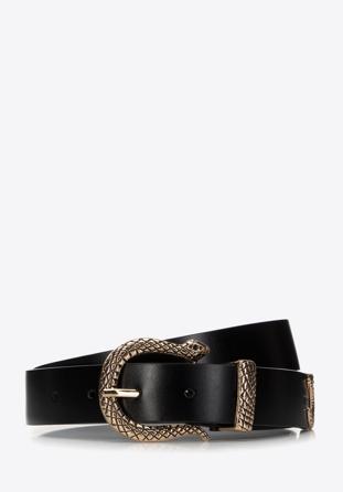 Women's leather belt with snake buckle, black, 98-8D-104-1-M, Photo 1