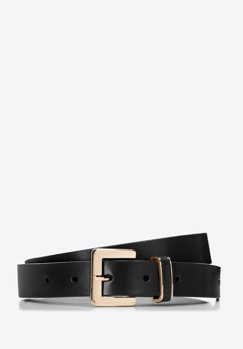 Women's skinny leather belt with a decorative buckle, black, 98-8D-103-1-XL, Photo 1