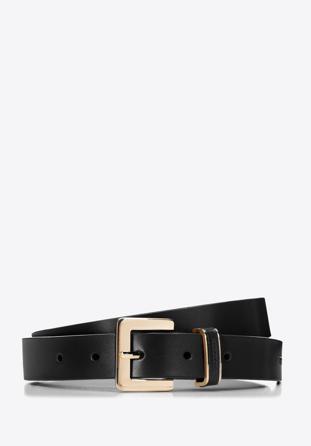 Women's skinny leather belt with a decorative buckle, black, 98-8D-103-1-M, Photo 1