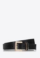 Women's skinny leather belt with a decorative buckle, black, 98-8D-103-3-L, Photo 1