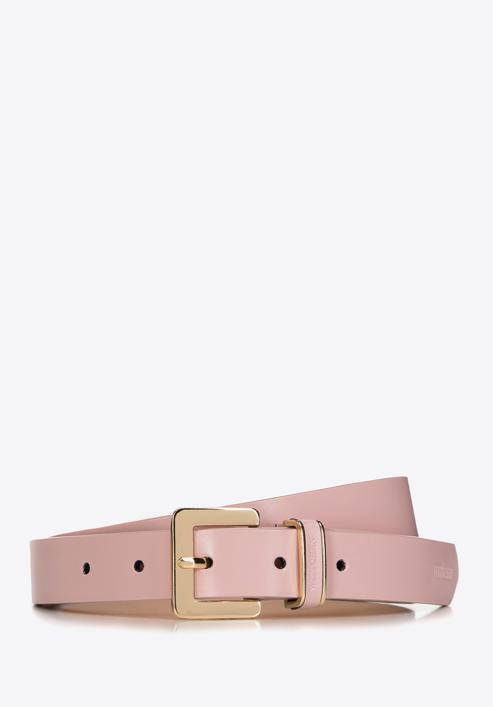 Women's skinny leather belt with a decorative buckle, light pink, 98-8D-103-3-L, Photo 1