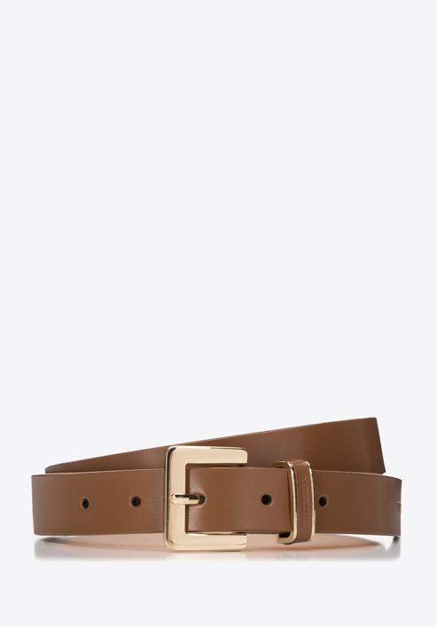 Women's skinny leather belt with a decorative buckle, brown, 98-8D-103-3-M, Photo 1